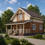 Проект дома «Б-98» из СИП-панелей, 98 м² — дом с мансардой и деревянным фасадом с террасой | HotWell.KZ