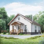 Проект дома «М-93» из СИП-панелей, 93 м² — дом с мансардой, белой штукатуркой и деревянным крыльцом | HotWell.KZ