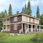 Проект дома «Б-287» из СИП-панелей, 287 м² — двухэтажный дом с деревянной отделкой, балконом и террасой | HotWell.KZ