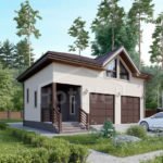 Проект дома «В-126» из СИП-панелей, 126 м² — дом с мансардой, светлой штукатуркой и гаражом на две машины | HotWell.KZ