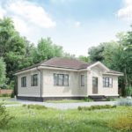 Проект дома «В-105» из СИП-панелей, 105 м² — одноэтажный дом из светлого кирпича с вальмовой крышей и крыльцом | HotWell.KZ