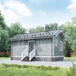 Проект дома «Ш-34» из СИП-панелей, 34 м² — одноэтажный дом с серым сайдингом, двускатной крышей и крыльцом | HotWell.KZ