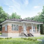 Проект дома «С-60» из СИП-панелей, 60 м² — одноэтажный дом с кирпичным фасадом и террасой под навесом | HotWell.KZ