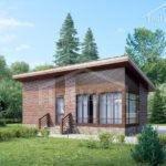 Проект дома «Л-50ББ» из СИП-панелей, 50 м² — одноэтажный дом из красного кирпича с односкатной крышей и панорамными окнами | HotWell.KZ