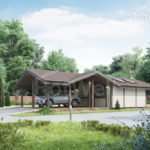 Проект дома «П-78» из СИП-панелей, 78 м² — одноэтажный дом со светлой штукатуркой, коричневой крышей и навесом для авто | HotWell.KZ