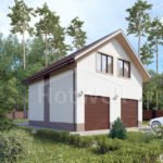 Проект дома «Л-128» из СИП-панелей, 128 м² — дом с мансардой, светлой штукатуркой и гаражом на две машины | HotWell.KZ
