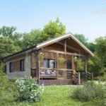Проект дома «В-55» из СИП-панелей, 55 м² — одноэтажный деревянный дом с крытой террасой под двускатной крышей | HotWell.KZ