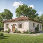 Проект дома «В-100» из СИП-панелей, 100 м² — одноэтажный дом со штукатуркой и черепичной крышей | HotWell.KZ