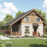 Проект дома «Б-97» из СИП-панелей, 97 м² — мансардный дом с кирпичом и деревянной обшивкой и крытой террасой | HotWell.KZ
