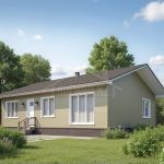 Проект дома «Б-107ББ» из СИП-панелей, 107 м² — одноэтажный дом с оливковым сайдингом и крыльцом | HotWell.KZ