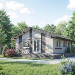 Проект дома «В-99ББ» из СИП-панелей, 99 м² — одноэтажный дом с отделкой под камень и дерево, двускатной крышей | HotWell.KZ
