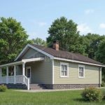 Проект дома «А-105» из СИП-панелей, 105 м² — одноэтажный дом с оливковым сайдингом, террасой и каменным цоколем | HotWell.KZ