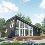 Проект дома «К-93» из СИП-панелей, 93 м² — одноэтажный дом с тёмным фасадом и панорамным остеклением | HotWell.KZ