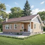 Проект дома «М-94» из СИП-панелей, 94 м² — одноэтажный дом с деревянным сайдингом, крыльцом и каменным цоколем | HotWell.KZ