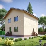 Проект дома «Е-164» из СИП-панелей, 164 м² — двухэтажный дом с бежевой штукатуркой и двускатной крышей | HotWell.KZ