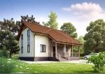 Проект дома «Е-173» из СИП-панелей, 173 м² — дом с мансардой, штукатурка и кирпич, коричневая крыша, терраса | HotWell.KZ