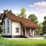Проект дома «Е-173» из СИП-панелей, 173 м² — дом с мансардой, штукатурка и кирпич, коричневая крыша, терраса | HotWell.KZ