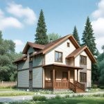 Проект дома «Е-186» из СИП-панелей, 186 м² — дом с мансардой со светлым деревянным фасадом и террасой с крыльцом | HotWell.KZ