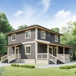 Проект дома «Ж-172» из СИП-панелей, 172 м² — двухэтажный дом с тёмным фасадом и крыльцом с белыми перилами | HotWell.KZ