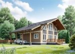 Проект дома «Ж-176» из СИП-панелей, 176 м² — дом с мансардой, деревянной отделкой, камнем и навесом | HotWell.KZ