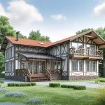 Проект дома «Ж-236» из СИП-панелей, 236 м² — дом с мансардой в стиле фахверк, красная крыша, балкон | HotWell.KZ