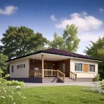 Проект дома «З-134» из СИП-панелей, 134 м² — одноэтажный дом со штукатуркой и деревянными вставками, крыльцо с террасой | HotWell.KZ