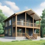 Проект дома «З-162ББ» из СИП-панелей, 162 м² — двухэтажный дом с серым сайдингом, деревянным балконом и террасой | HotWell.KZ