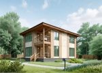 Проект дома «З-170» из СИП-панелей, 170 м² — двухэтажный дом с бежевой штукатуркой, деревянным балконом и террасой | HotWell.KZ