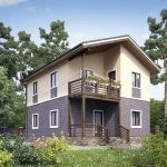 Проект дома «З-173» из СИП-панелей, 173 м² — двухэтажный дом с бежевой штукатуркой и тёмным кирпичом, балкон и крыльцо | HotWell.KZ