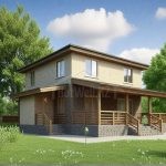 Проект дома «З-177» из СИП-панелей, 177 м² — двухэтажный дом из светлого кирпича с вальмовой крышей и просторной террасой | HotWell.KZ