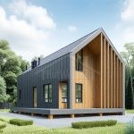 Проект дома «З-183» из СИП-панелей, 183 м² — одноэтажный дом в стиле барнхаус с тёмным фасадом и деревянными вставками | HotWell.KZ