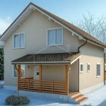 Проект дома «З-184» из СИП-панелей, 184 м² — дом с мансардой, бежевой штукатуркой и крытой верандой | HotWell.KZ