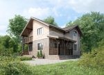 Проект дома «З-186» из СИП-панелей, 186 м² — двухэтажный дом с тёмным кирпичом и бежевой штукатуркой, балкон и крыльцо | HotWell.KZ