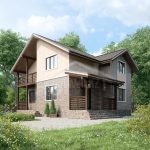 Проект дома «З-186» из СИП-панелей, 186 м² — двухэтажный дом с тёмным кирпичом и бежевой штукатуркой, балкон и крыльцо | HotWell.KZ
