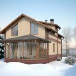Проект дома «К-164ББ» из СИП-панелей, 164 м² — двухэтажный дом с мансардой, светлый кирпич и остеклённая веранда | HotWell.KZ