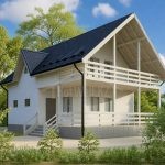 Проект дома «К-174ББ» из СИП-панелей, 174 м² — дом с мансардой, светлой штукатуркой, графитовой крышей и просторной крытой террасой | HotWell.KZ