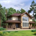 Проект дома «К-184ВВ» из СИП-панелей, 184 м² — двухэтажный кирпичный дом с крытой террасой и панорамным окном | HotWell.KZ