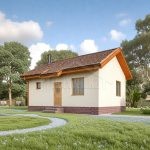 Проект дома «К-48ББ» из СИП-панелей, 48 м² — одноэтажный дом с белой штукатуркой и коричневой двускатной крышей | HotWell.KZ