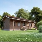 Проект дома «К-65» из СИП-панелей, 65 м² — одноэтажный дом из красного кирпича с крыльцом и террасой | HotWell.KZ