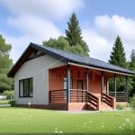 Проект дома «К-55» из СИП-панелей, 55 м² — одноэтажный дом с серым фасадом и террасой на колоннах | HotWell.KZ