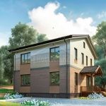 Проект дома «А-161» из СИП-панелей, 161 м² — двухэтажный дом с деревянным фасадом и кирпичом, крыльцо | HotWell.KZ