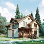 Проект дома «Б-183» из СИП-панелей, 183 м² — двухэтажный дом со светлым сайдингом и каменным цоколем, крытая терраса | HotWell.KZ