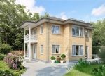 Проект дома «Б-185» из СИП-панелей, 185 м² — двухэтажный дом из жёлтого кирпича с балконом и крыльцом | HotWell.KZ