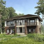 Проект дома «Б-307ББ» из СИП-панелей, 307 м² — двухэтажный дом с деревянным фасадом, штукатуркой, балконом и террасой | HotWell.KZ