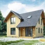 Проект дома «В-145» из СИП-панелей, 145 м² — дом с мансардой из светлого дерева, мансардные окна, крыльцо | HotWell.KZ