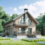 Проект дома «В-185» из СИП-панелей, 185 м² — двухэтажный дом с мансардой, кирпичный фасад, балкон и деревянная терраса | HotWell.KZ