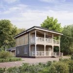 Проект дома «Ж-176ББ» из СИП-панелей, 176 м² — двухэтажный дом с каменным низом и деревянным верхом, терраса и балкон | HotWell.KZ