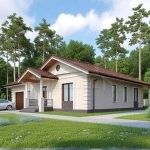 Проект дома «З-224» из СИП-панелей, 224 м² — одноэтажный дом со светлой штукатуркой, гаражом и черепичной крышей | HotWell.KZ
