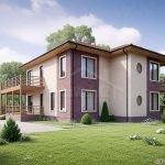 Проект дома «З-259» из СИП-панелей, 259 м² — двухэтажный дом со штукатуркой, кирпичной отделкой и балконом | HotWell.KZ