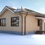 Проект дома «З-57» из СИП-панелей, 57 м² — одноэтажный дом из жёлтого кирпича с каменным цоколем и крыльцом | HotWell.KZ